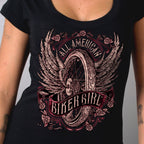 Hot Leathers GLC1518 All American Biker Girl Scoop Neck Ladies Black T-Shirt