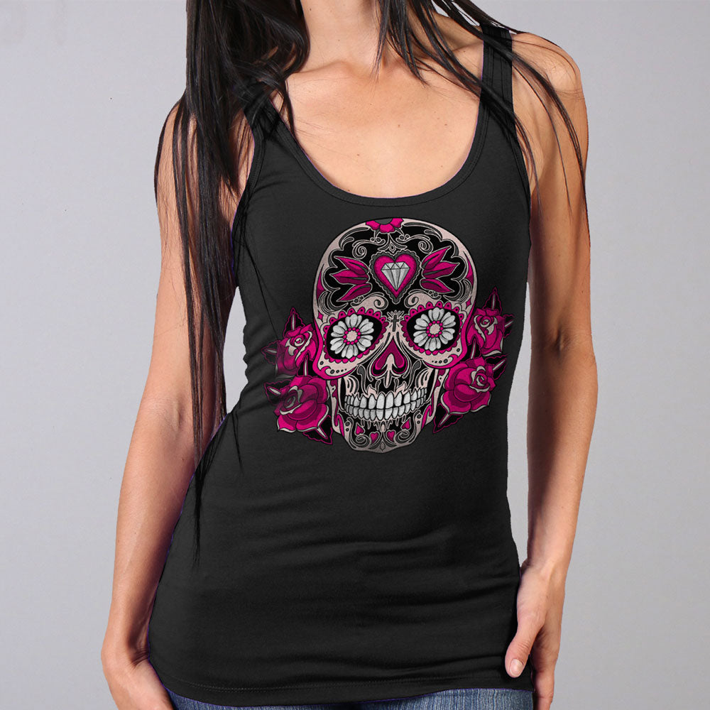 Hot Leathers GLC2363 Ladies Black Sugar Skull Thick Strap Tank Top