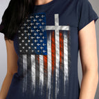 Hot Leathers GLR1520 American Flag Crosses Ladies Black T-Shirt