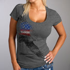 Hot Leathers GLR1529 Ladies Pencil Eagle Patriotic Short Sleeve Heather Dark Gray T-Shirt