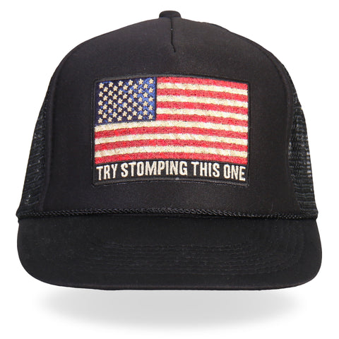 Hot Leathers GSH1016 Try Stomping This American Flag Black Trucker Hat