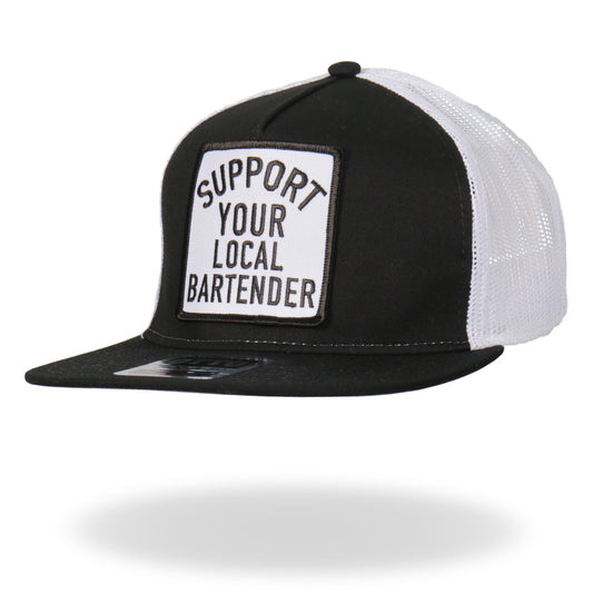 Hot Leathers GSH2007 Support Your Local Bartender Black and White Snapback Ball Cap