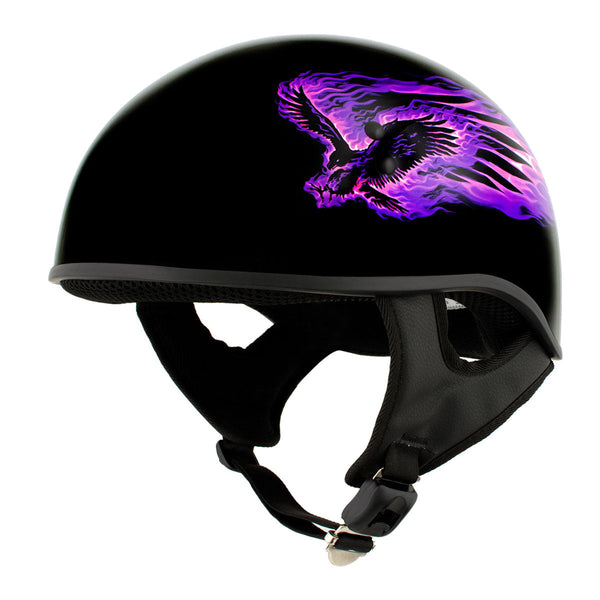 discount womens motorcycle helmets Hot Leathers HLD1007 'Black Out Eagle' Gloss Black DOT Skull Cap Half Helmet for Men and Women Biker Infinite Visibility 7 Gold Visor Agv Black Size:XS (Upto 8 Years) Outer Anti