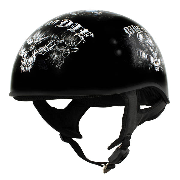 Hot Leathers HLD1016 Ride or Die Gloss Black Motorcycle DOT Skull Cap Half Helmet Biker