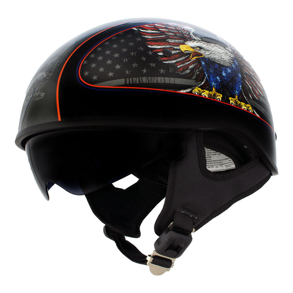 バイクヘルメットHOT LEATHERS Hot Leathers HLD1037 Gloss Black 'Up Wing Eagle USA' Advanced DOT Helm