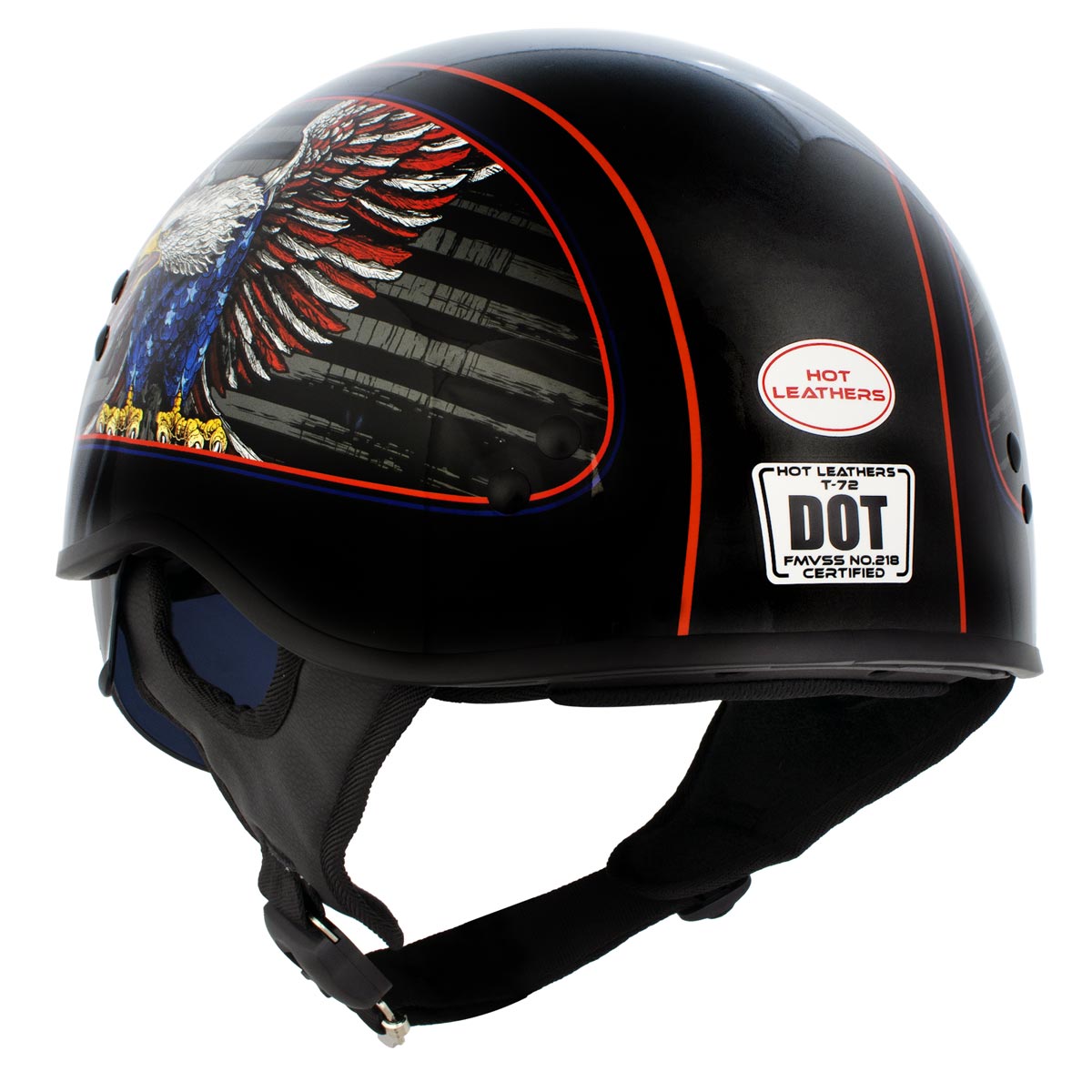 Hot Leathers HLD1037 Gloss Black 'Up Wing Eagle USA' Advanced DOT Helmet with Drop Down Tinted Visor