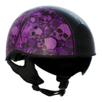 Hot Leathers HLD1039 Gloss Black 'Purple Skull Bouquet' Advanced DOT Helmet with Drop Down Tinted Visor