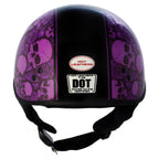Hot Leathers HLD1039 Gloss Black 'Purple Skull Bouquet' Advanced DOT Helmet with Drop Down Tinted Visor