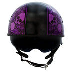 Hot Leathers HLD1039 Gloss Black 'Purple Skull Bouquet' Advanced DOT Helmet with Drop Down Tinted Visor