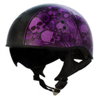 Hot Leathers HLD1039 Gloss Black 'Purple Skull Bouquet' Advanced DOT Helmet with Drop Down Tinted Visor