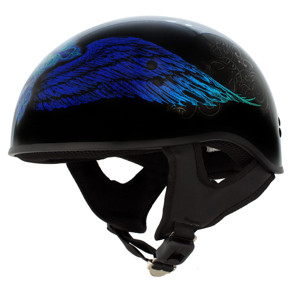 cheap ladies motorcycle helmets Hot Leathers HLD1045 Gloss Black 'Cross De Lis' Advanced DOT Skull Hel