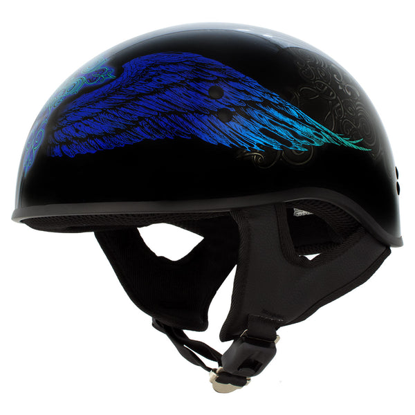 バイクヘルメットHOT LEATHERS Hot Leathers HLD1045 Gloss Black 'Cross De Lis' Advanced DOT Skull Hel