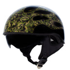 Hot Leathers HLD1047 Gloss Black 'Camo Skull Flames' Advanced DOT Skull Helmet with Drop Down Tinted Visor