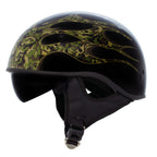 Hot Leathers HLD1047 Gloss Black 'Camo Skull Flames' Advanced DOT Skull Helmet with Drop Down Tinted Visor