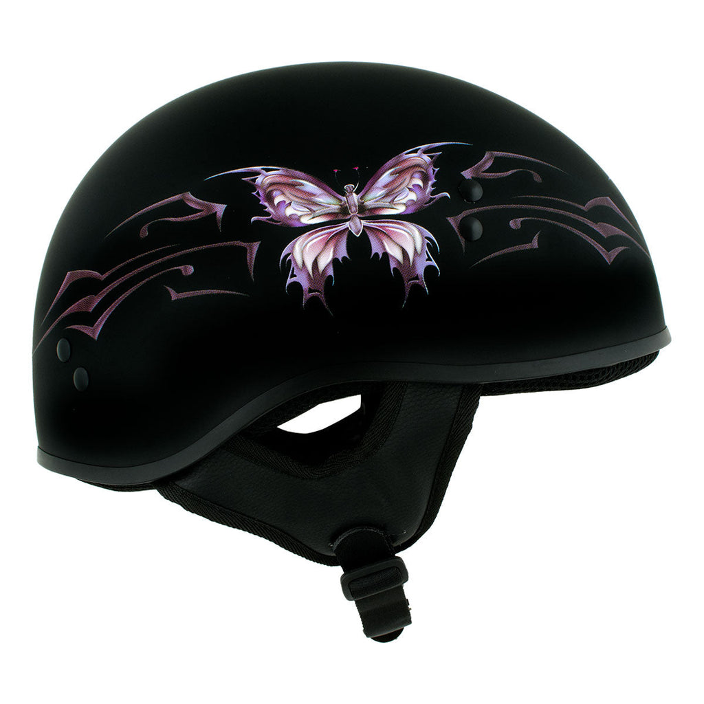 Hot Leathers HLD1052 'New Purple Butterfly' Flat Black Motorcycle DOT