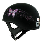 Hot Leathers HLD1052 'New Purple Butterfly' Flat Black Motorcycle DOT Skull Cap Helmet