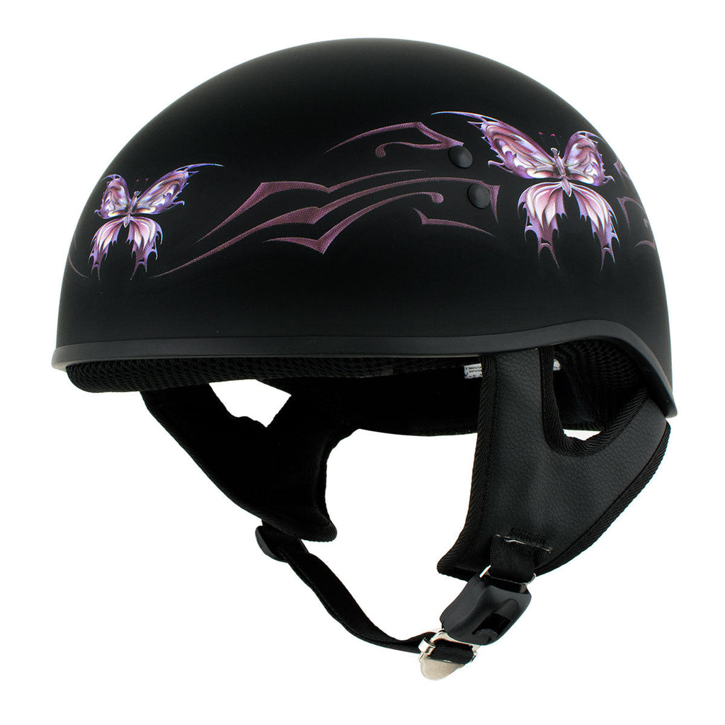 Hot Leathers HLD1052 'New Purple Butterfly' Flat Black Motorcycle DOT