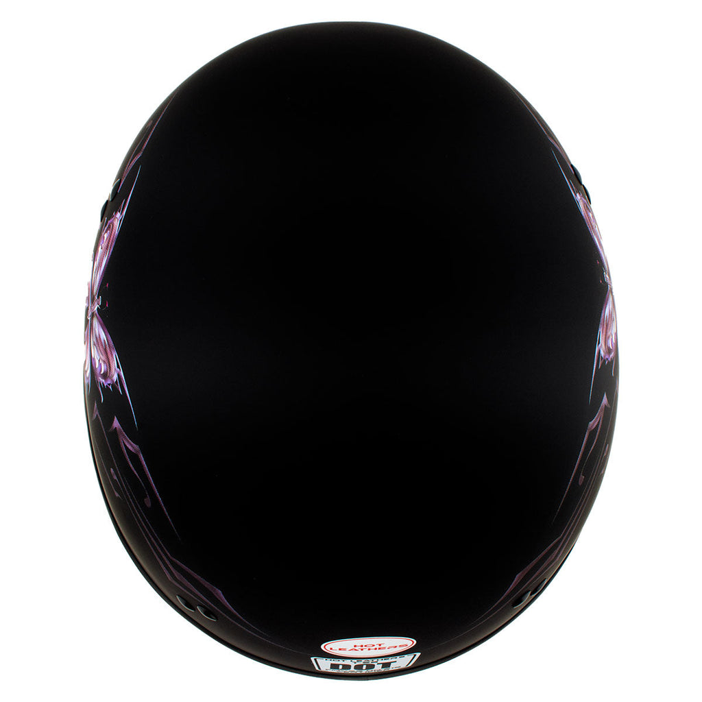 butterfly motorcycle helmet 3 4 purple Hot Leathers HLD1052 'New Purple Butterfly' Flat Black Motorcycle DOT