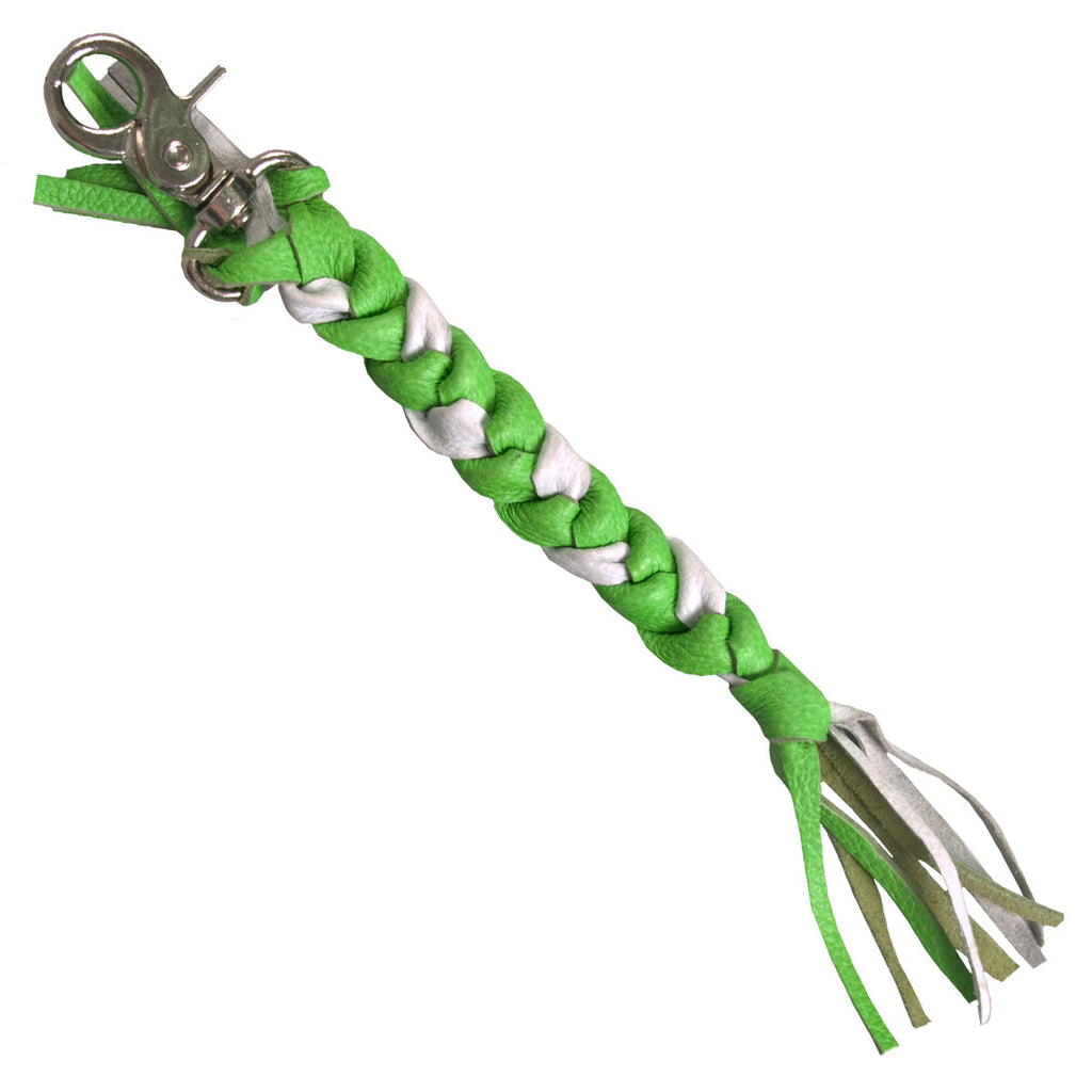 Hot Leathers 9" White and Green Braided Leather Keychain