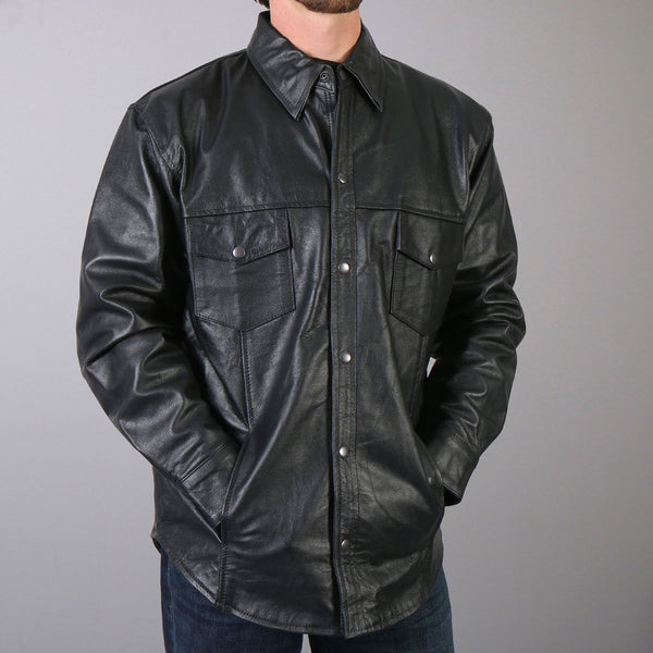 Hot Leathers LCS1001 Men's motorcycle style Black Leather Biker Shirt