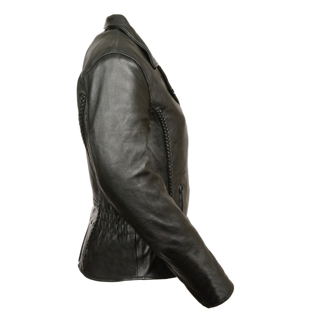 Milwaukee Leather LKL2711 Women's Black Braided Leather Jacket with Stud Back Detailing and Gun Pocket - Milwaukee Leather Womens Leather Jackets