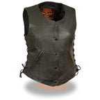Milwaukee Leather LKL4700 Women's Black Premium Leather Side Laced  Motorcycle Biker Riders Vest w/ Snap Closure