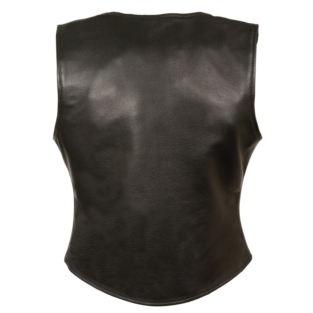 Milwaukee Leather LKL4701 Women's Black Premium Leather Motorcycle Rider Vest w/ Classic 4-Snap Closure