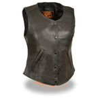 Milwaukee Leather LKL4701 Women's Black Premium Leather Motorcycle Rider Vest w/ Classic 4-Snap Closure