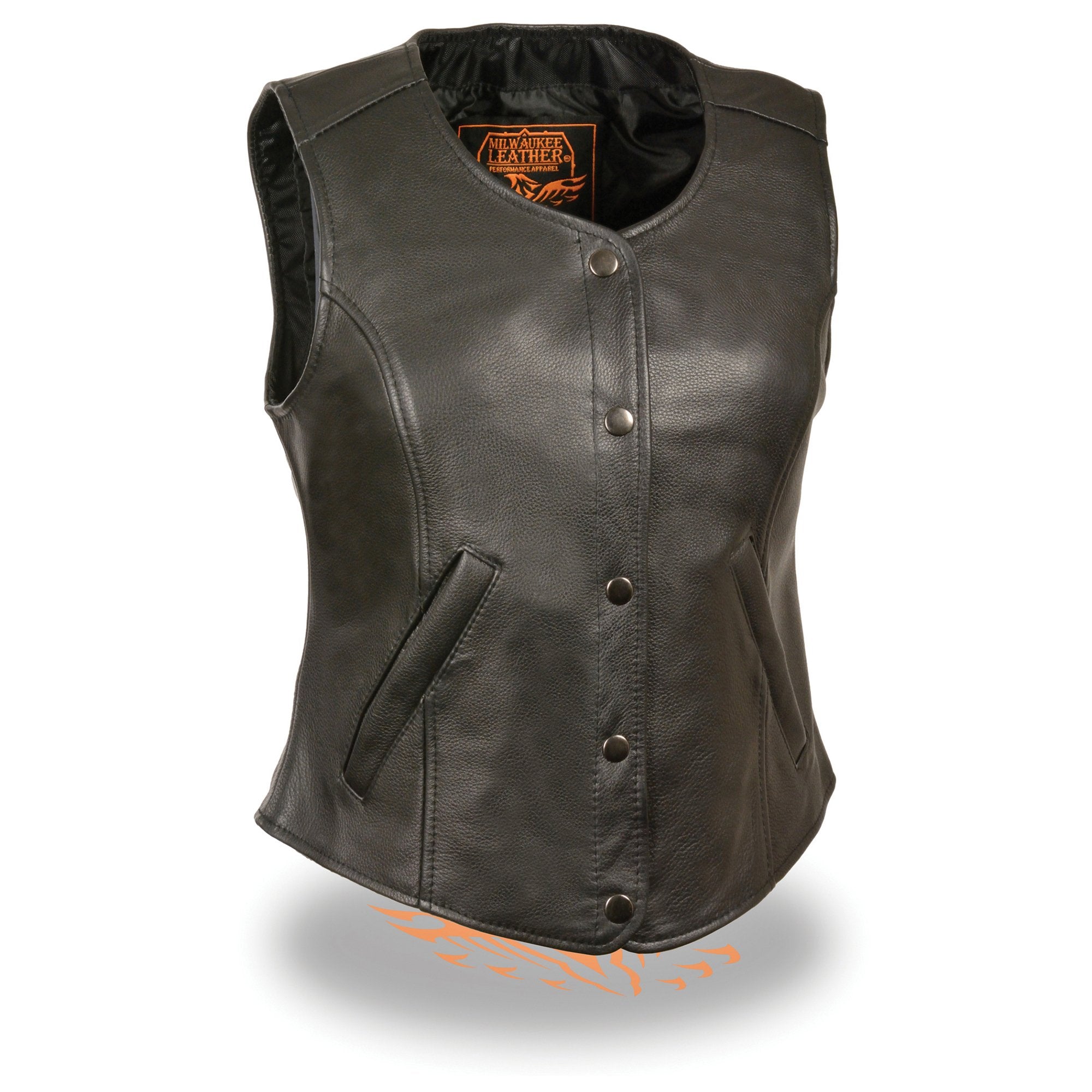 Milwaukee Leather LKL4701 Women's Black Premium Leather Motorcycle Rider Vest w/ Classic 4-Snap Closure