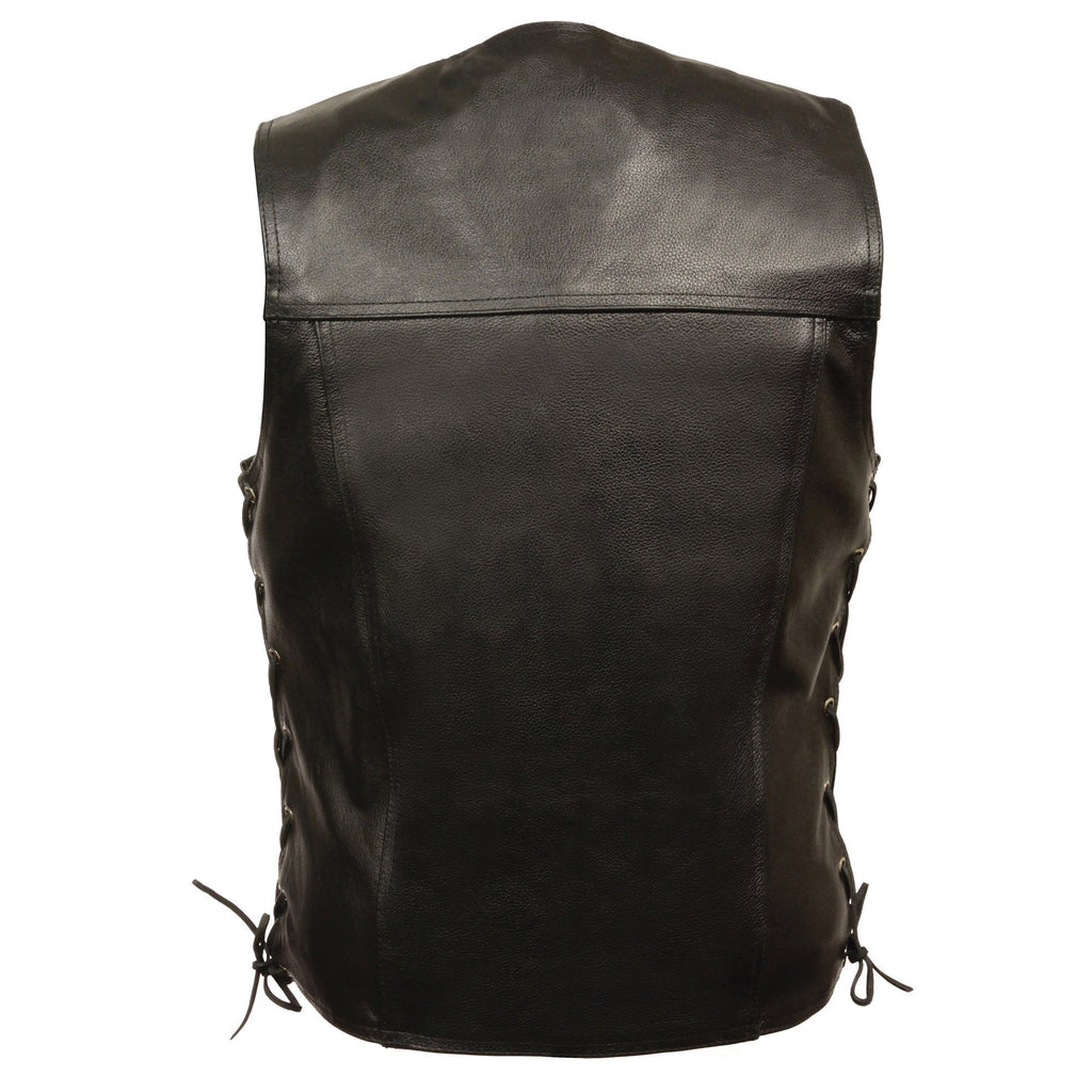 Milwaukee Leather LKM1360 Men's Black Leather Vest with Side Laces and Gun Pockets - Milwaukee Leather Mens Leather Vests