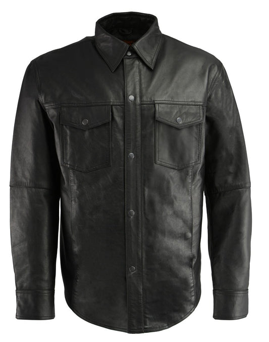 Milwaukee Leather LKM1601 Men's Black Lightweight Snap Front Leather Shirt