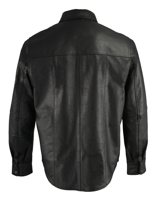 Milwaukee Leather LKM1601 Men's Black Lightweight Snap Front Leather Shirt