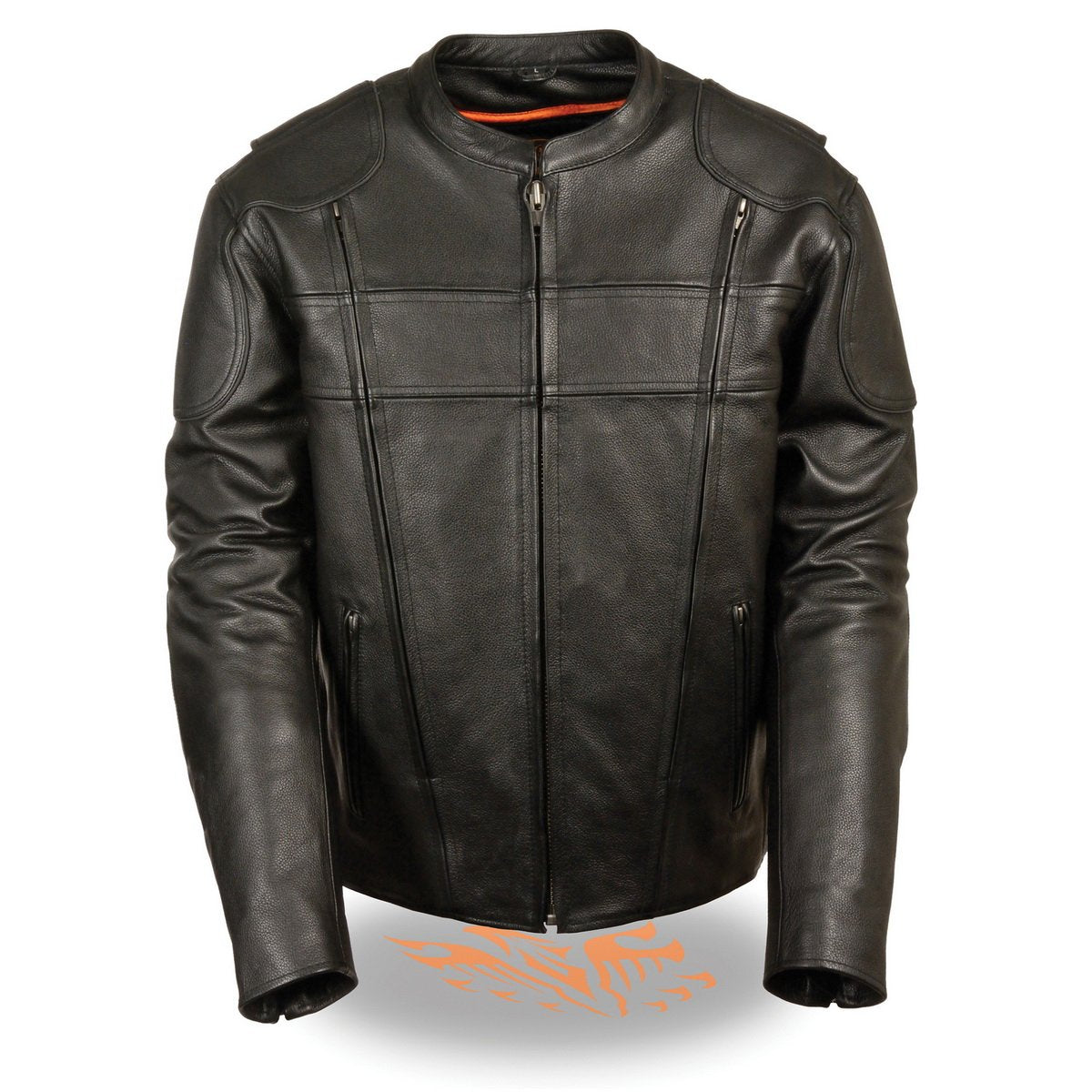 Milwaukee Leather LKM1705 Men's Black Side Stretch Vented Black Leather Scooter Jacket with Gun Pocket - Milwaukee Leather Mens Leather Jackets