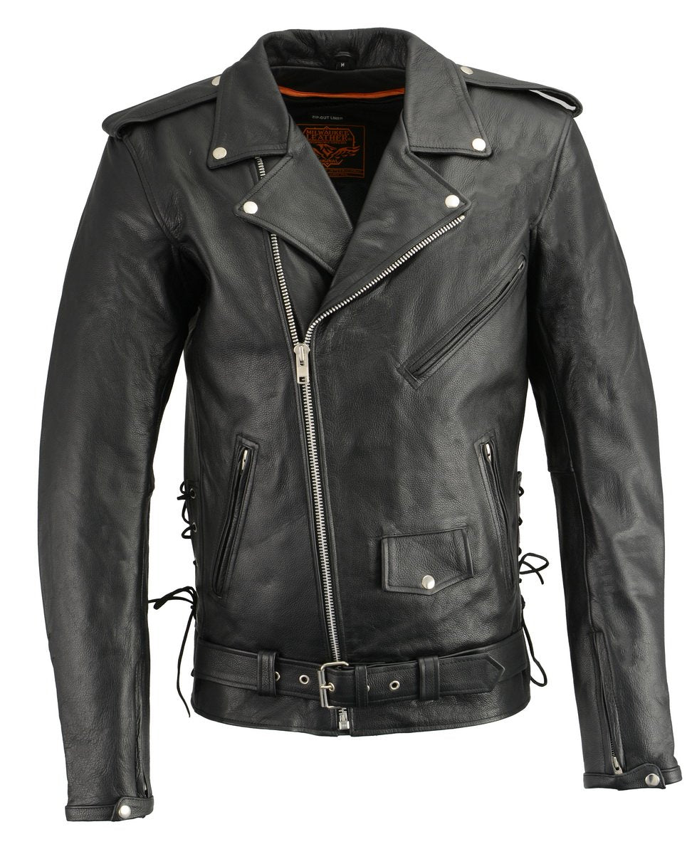 Milwaukee Leather LKM1711TALL Men's Black Tall-Sizes Side Lace Police Style Leather Jacket