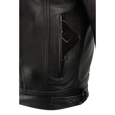 Milwaukee Leather LKM1720T Men's 'Tall Sizes' Black Vented Leather Jacket with Utility Pockets