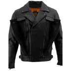 Milwaukee Leather LKM1720T Men's Tall Sizes Black Premium Leather Motorcycle Vented Leather Jacket w/ Utility Pockets