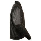 Milwaukee Leather LKM1720T Men's 'Tall Sizes' Black Vented Leather Jacket with Utility Pockets