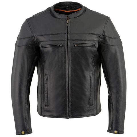 Milwaukee Leather LKM1725 Men's Black Leather Sporty Crossover Scooter Motorcycle Jacket w/ Reflective Piping