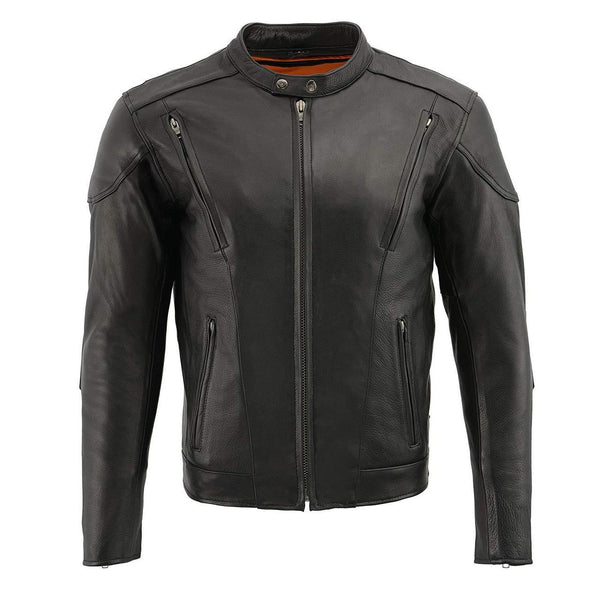 Milwaukee Leather LKM1765 Men's Black Leather Racer Style Side