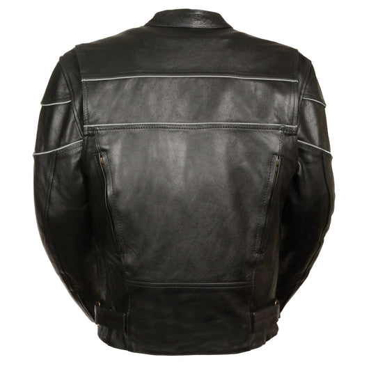 Milwaukee Leather LKM1785 Men's Black Leather Side Stretch Jacket with Reflective Piping - Milwaukee Leather Mens Leather Jackets