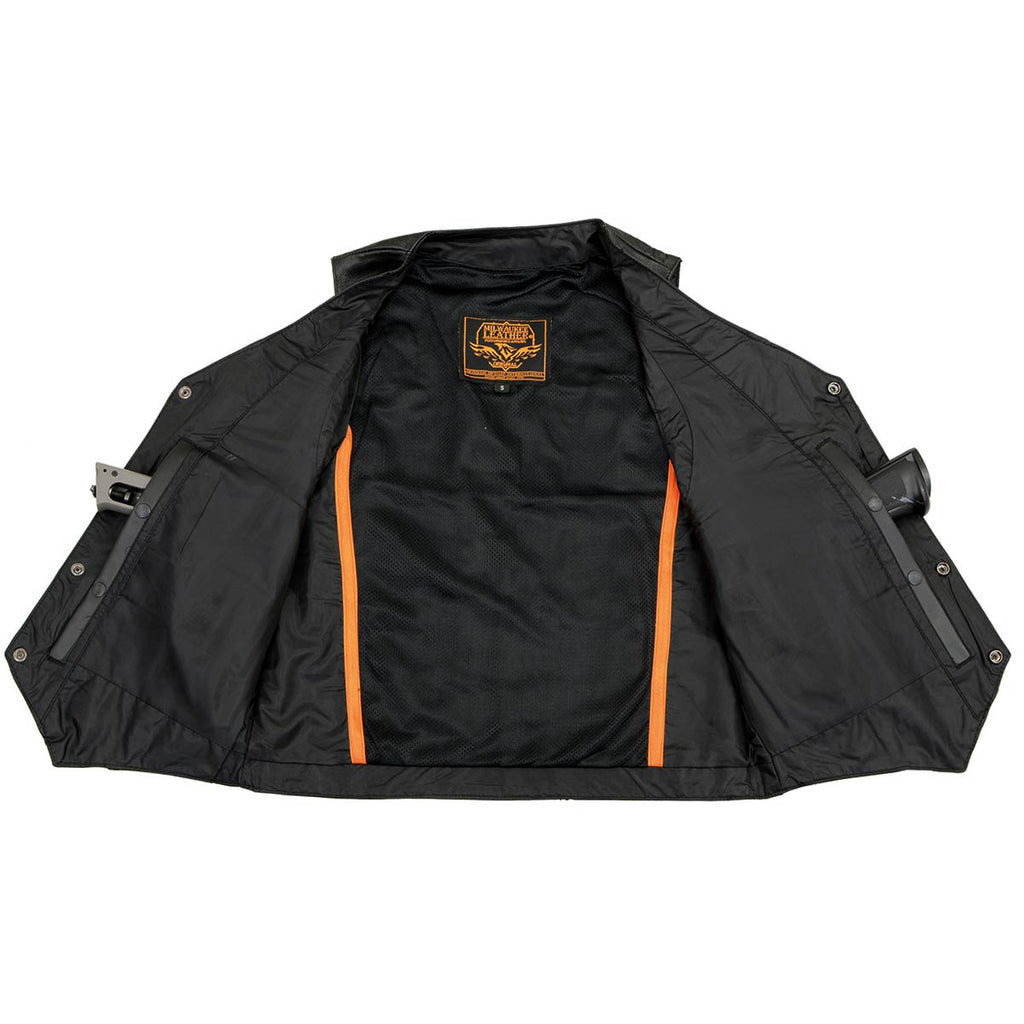 Milwaukee Leather LKM3700 Men's Classic Black Leather Motorcycle Rider Vest w/ Buffalo Nickel Snaps Closure