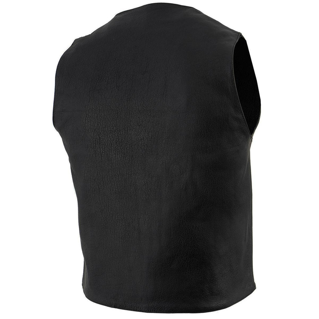 Milwaukee Leather LKM3700 Men's Classic Black Leather Motorcycle Rider Vest w/ Buffalo Nickel Snaps Closure