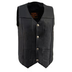 Milwaukee Leather LKM3700 Men's Classic Black Leather Motorcycle Rider Vest w/ Buffalo Nickel Snaps Closure