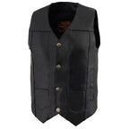 Milwaukee Leather LKM3700 Men's Classic Black Leather Motorcycle Rider Vest w/ Buffalo Nickel Snaps Closure