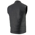 Milwaukee Leather LKM3710 Men's Black Leather Club Style Motorcycle Rider Vest w/ Zipper and Snap Button Closure