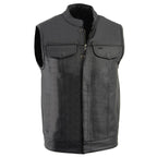 Milwaukee Leather LKM3710 Men's Black Leather Club Style Motorcycle Rider Vest w/ Zipper and Snap Button Closure