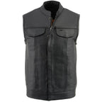 Milwaukee Leather LKM3710 Men's Black Leather Club Style Motorcycle Rider Vest w/ Zipper and Snap Button Closure
