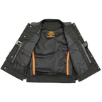 Milwaukee Leather LKM3712 Men's Black Leather Club Style Motorcycle Rider Vest w/ Front Snap/Zipper and Side Lace