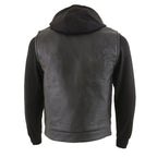 Milwaukee Leather LKM3714 Men's Black Club Style '2 in 1' Zipper Leather Vest with Removable Full Sleeve Hoodie