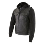 Milwaukee Leather LKM3714 Men's Black Club Style '2 in 1' Zipper Leather Vest with Removable Full Sleeve Hoodie